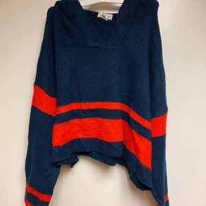 Blue crop top sweater w/ red stripes